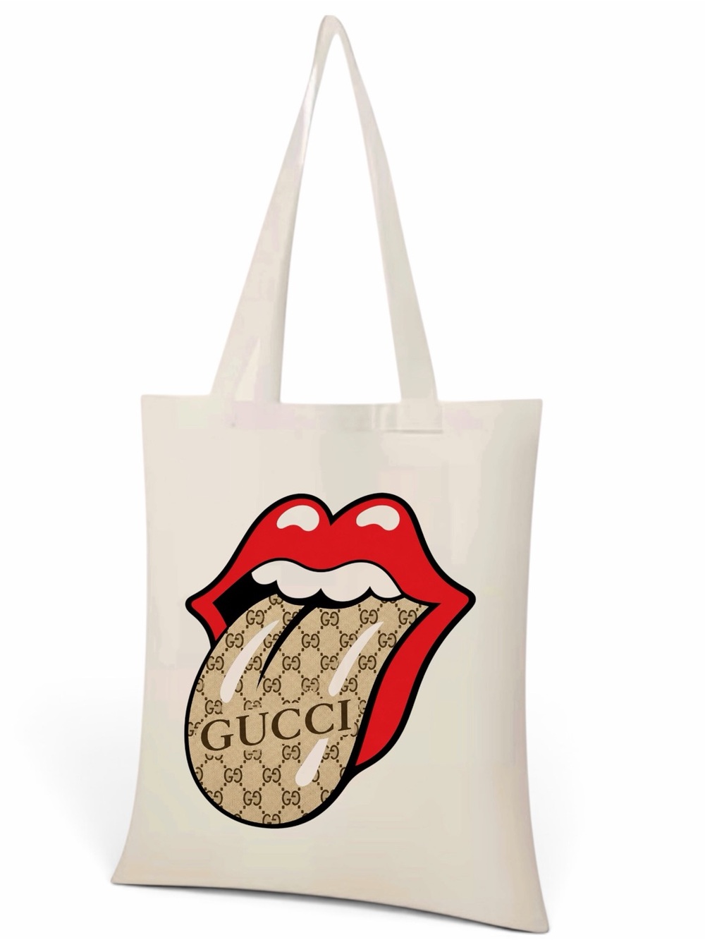 FASHION Tote with Red Graphic Lips and Beige GG Tongue